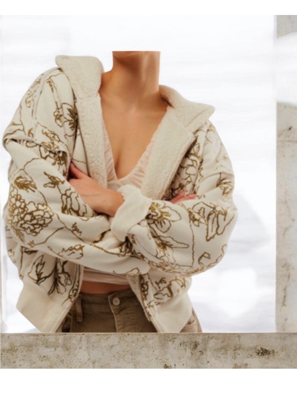 FREE PEOPLE BILLIE HOODIE JACKET LARGE IVORY FLORAL